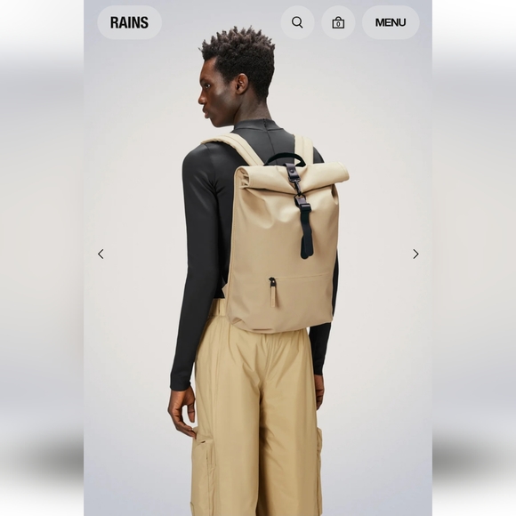 RAINS Rolltop Rucksack Sand - Picture 2 of 9